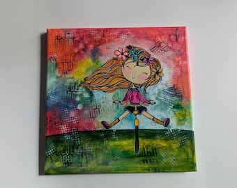 Original floral mixed media art canvas | mixed media | Collage art | Original abstract art 12x12