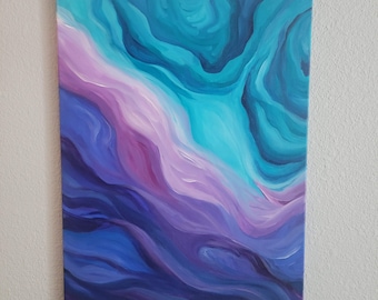 Large Abstract Fluid Acrylic Painting - 18x24 Teal and Purple Modern Wall Art - Original Ethereal Wave Canvas - Atmospheric Decor