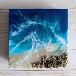 Resin Ocean Art Canvas | Coastal Seascape Resin Canvas | Ocean Themed Art | Home Decor | Wall Art, Housewarming Gift, 6&quot; canvas