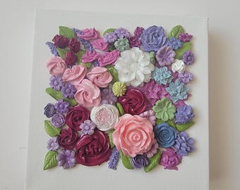 Original 3D Floral Mixed Media Art - Textured Flower Canvas - Vibrant Sculptural Wall Decor - Whimsical Pink and Orange Rose Painting