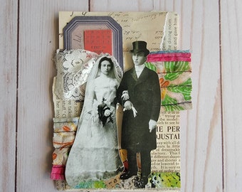 Original mixed media canvas board | the blue door mixed media | Collage art | Original abstract art 5x7