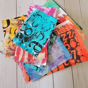 Numbers & letters Mixed Media, Collage paper kits, Hand painted papers. 20 piece