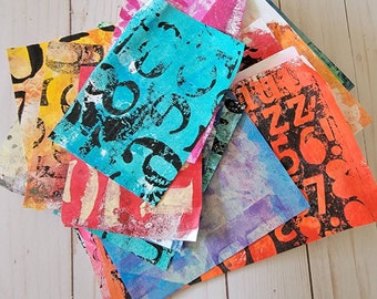 Numbers & letters Mixed Media, Collage paper kits, Hand painted papers. 20 piece