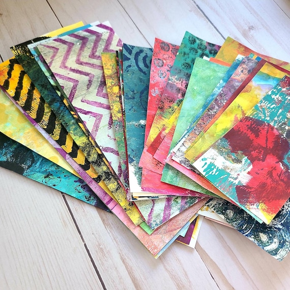 Mixed Media, Collage Paper Kits, Hand Painted Papers.40 Piece 