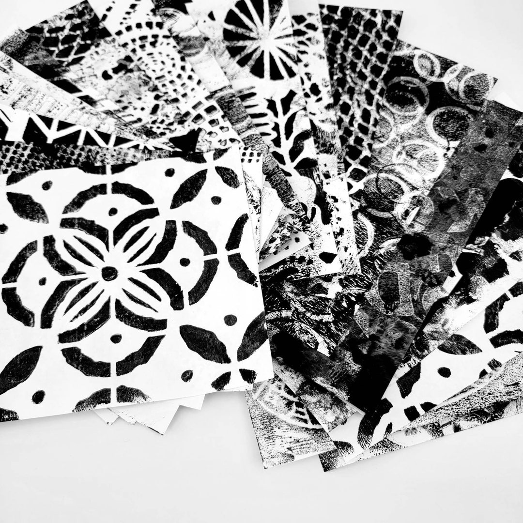 Black and White Mixed Media Papers, Collage Paper Kits, Hand Painted Papers. 20 Piece Etsy
