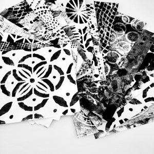 Black and white Mixed Media papers, Collage paper kits, Hand painted papers. 20 piece