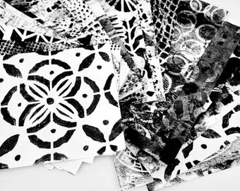 Black and white Mixed Media papers, Collage paper kits, Hand painted papers. 20 piece