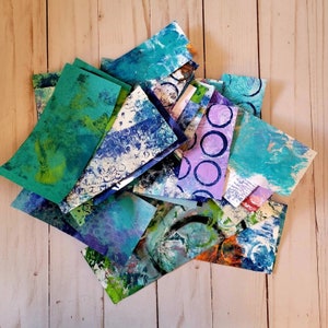 Mixed Media, collage paper kits, Hand painted papers.40 piece Cool Colors