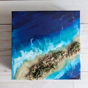 Resin Ocean Art Canvas | Coastal Seascape Resin Canvas | Ocean Themed Art | Home Decor | Wall Art, Housewarming Gift, 6&quot; canvas