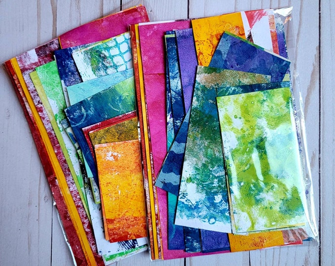 Hand Painted Collage Papers, Gelli Print Paper Pack, Mixed Media ...