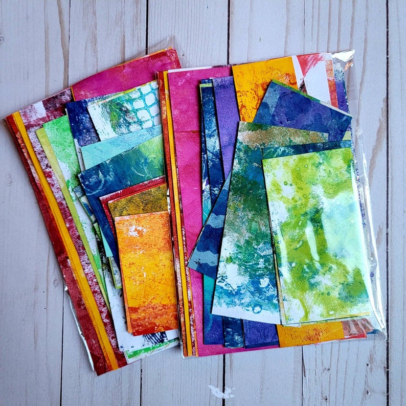 Mixed Media, collage paper kits, Hand painted papers.40 piece image 4