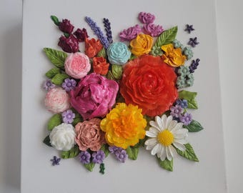 3D painting, 3D floral painting, 3D acrylic painting, mixed media art, thick paint, flower art, small gift idea