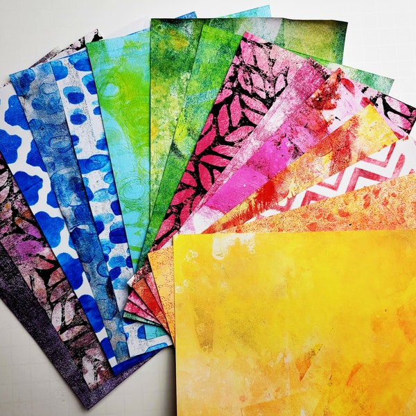 Mixed Media, collage paper kits, Hand painted papers, Patterned MixColors, 15 A5 Hand Painted Papers