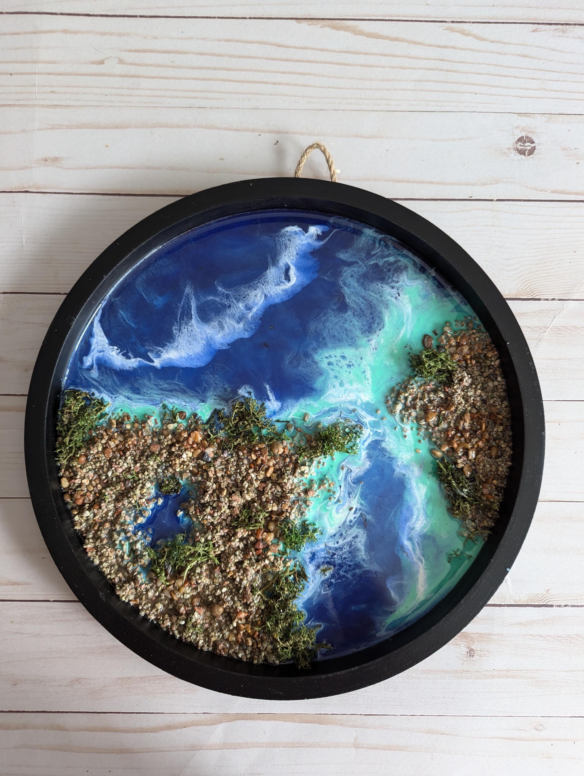 Beach Epoxy Resin Wall Art, Blue Ocean Theme, Mothers Day, Fathers