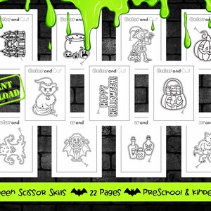 Halloween Schnitt und Farbe - Scherenfertigkeiten - Sofortiger Download - Vorschule - Kindergarten - Heimschule - Arbeitsblätter