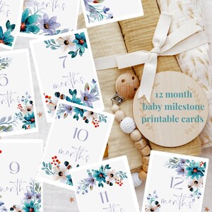 Cartes d'étape aquarelle pour bébés - Accessoires photo imprimables 12 mois