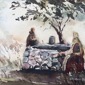 Jesus and the Samaritan woman/ Biblical scenes poster/ New testament scenes/Spiritual motivational art/Christmas gift