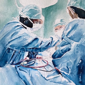 Medical Surgery watercolor/Doctors office art Watercolor, watercolor print of surgery, white coat ceremony gifts/ Medical art works