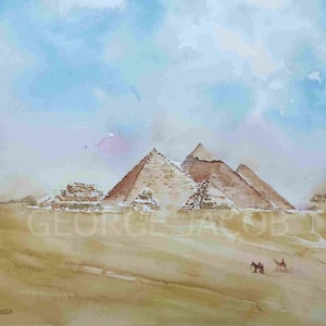 Giza pyramid poster/Egyptian pyramids/Ancient wonders/Historic art poster/ World wonders