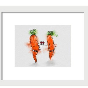whimsical carrots/ funny carrots/Kitchen wall art/ Carrots watercolor/Vegetable animations