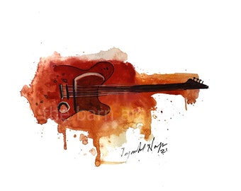 Guitar watercolor painting/Musical instruments Watercolor, watercolor print, Music room picture wall décor, Musicians  wall art