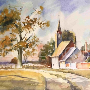Church watercolor/ historic church Paintings/ country churches scene/Old chapel paintings/Wedding venue paintings