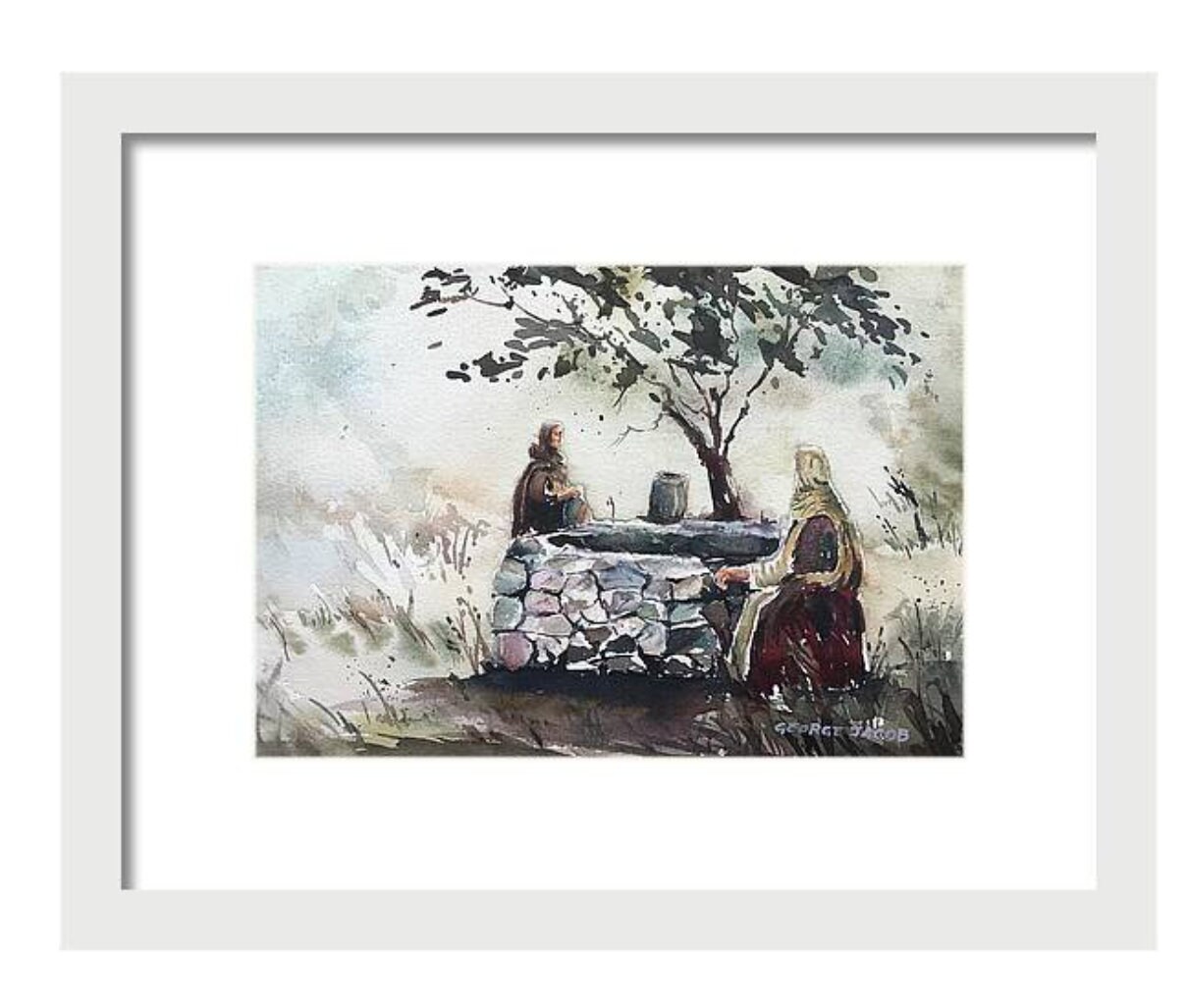 Woman at the Well Watercolor , Jesus and the Living Water Biblical Art ...