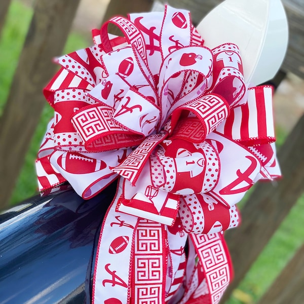 Sports Collection - Sports Bow,Sports,Football Bow,Red and White Bow,Mailbox Bow,Wreath Bow,Gift,Football Ribbon,Sports Ribbon,Bows