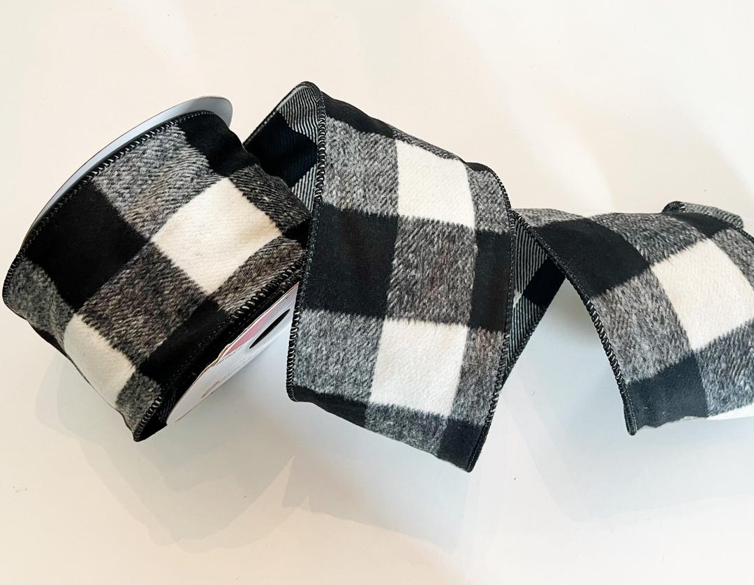 Buffalo Check Ribbon: Black and White Wired Craft Ribbon, 4 Inch, 10 ...