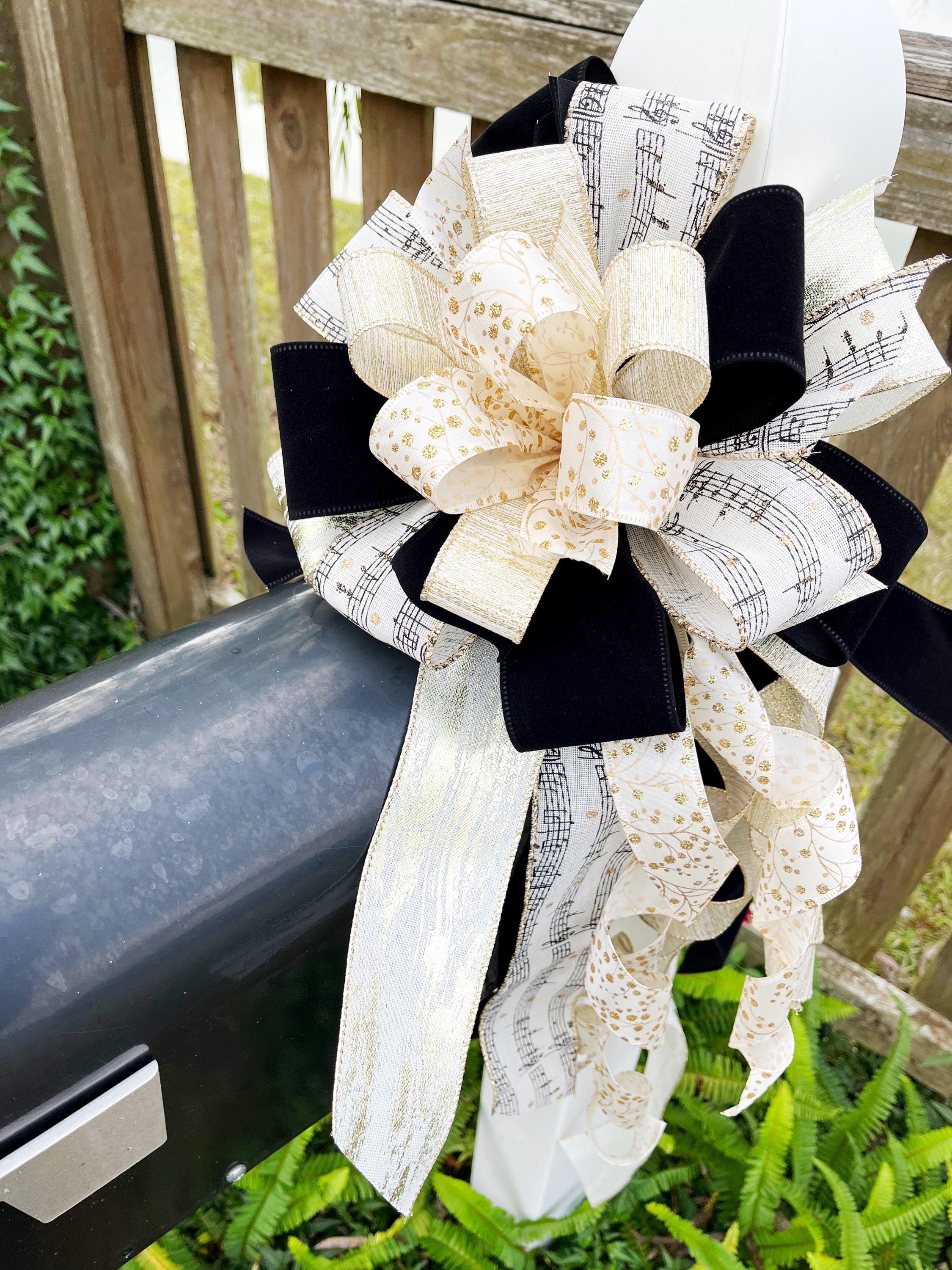 Piano Notes Bow: Black Velvet Wired Ribbon, Music Decor - Etsy