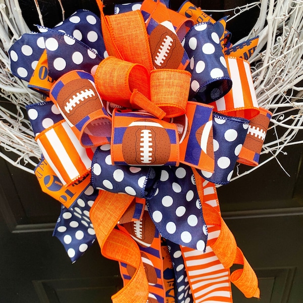 Sports Collection - Orange/Blue Bow,Orange Bow,Football Bow, Football,Decor,Mailbox Bow,Wreath Bow,Large Bow,Bow,Bows