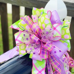 Handmade Easter Bow: Green, Purple, Plaid & Sheer Ribbon