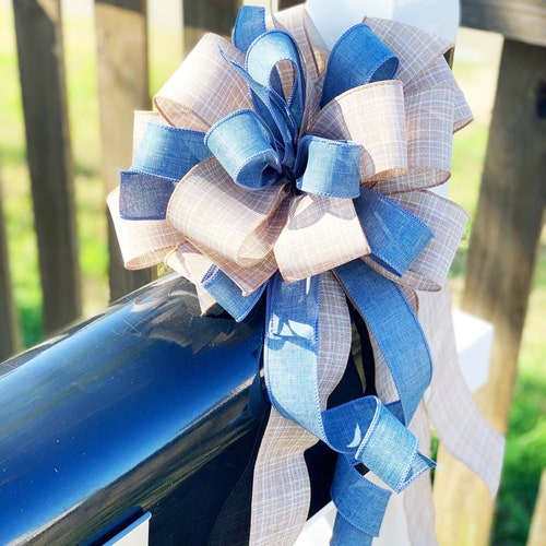 Denim and Khaki Bow. Perfect for Mailbox, Door, and Wreath.