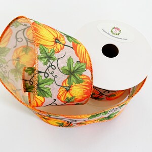 Fall Wired Ribbon Featuring Pumpkins 2.5 Inches x 10 Yards