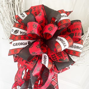 Sports Bow - Georgia football bow in red, black and white. Great for mailboxes, wreaths and much more.