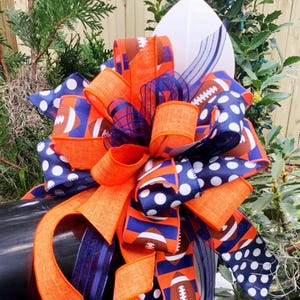 Sports Collection - Orange/Blue Bow, Orange Bow, Blue Bow, Team Bow, Bow, Mailbox Bow, Football Bow, Football, Football Decor, Wreath Bow