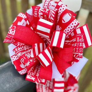 Sports Collection - Red and White Bow,Sports Bow,Bow,Bows,Mailbox Bow,Wreath Bow,Large Bow,Gift Bow,Decor,Mississippi,Mississippi Bow,Gift
