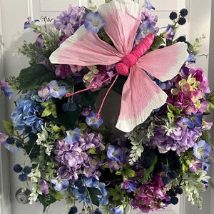 Wreath Collection - Türkranz, Kranz, Blumenkranz, Kranz, Schmetterling, Blumen, Seidenblumen, Weinrebenkranz, Geschenk, Dekor, lila Kranz