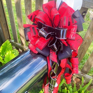 Red & Black Bulldogs Bow. Perfect for Mailbox, Door, and Wreath.