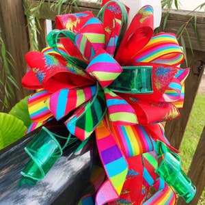 Christmas PRIDE Bow Featuring Multicolor and Pattern Ribbon. Perfect for Mailbox, Wreath, and Door.