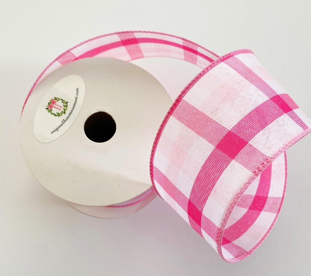 Ribbon - Pink and White Check Pattern - 2.5 Inches X 10 Yards Wired ...
