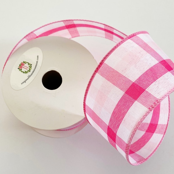 Band - Rosa und Weiß Karomuster - 2.5 Zoll x 10 Yards Wired Ribbon