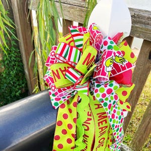 Christmas Collection - Christmas Bow,Grinch Bow,Grinch Ribbon,Grinch Decor,Christmas Decor,Wreath Bow,Mailbox Bow,Tree Topper,Bow,Bows,Gift