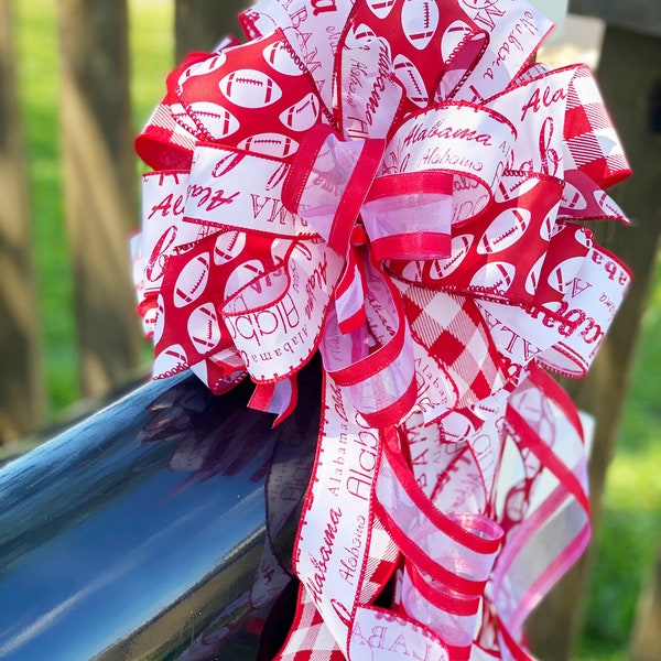 Sports Collection - Sports Bow,Sports,Football Bow,Red and White Bow,Mailbox Bow,Wreath Bow,Gift,Football Ribbon,Sports Ribbon,Alabama