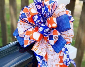 Orange & Blue Football Bow: Texas Sports Decor