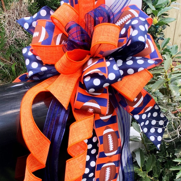 Sports Collection - Orange/Blue Bow, Orange Bow, Blue Bow, Team Bow, Bow, Mailbox Bow, Football Bow, Football, Football Decor, Wreath Bow