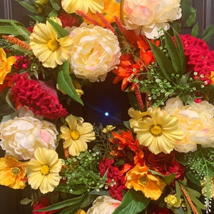 Fall Floral Wreath: Silk Peonies, Roses & Sunflowers (28” Diameter)