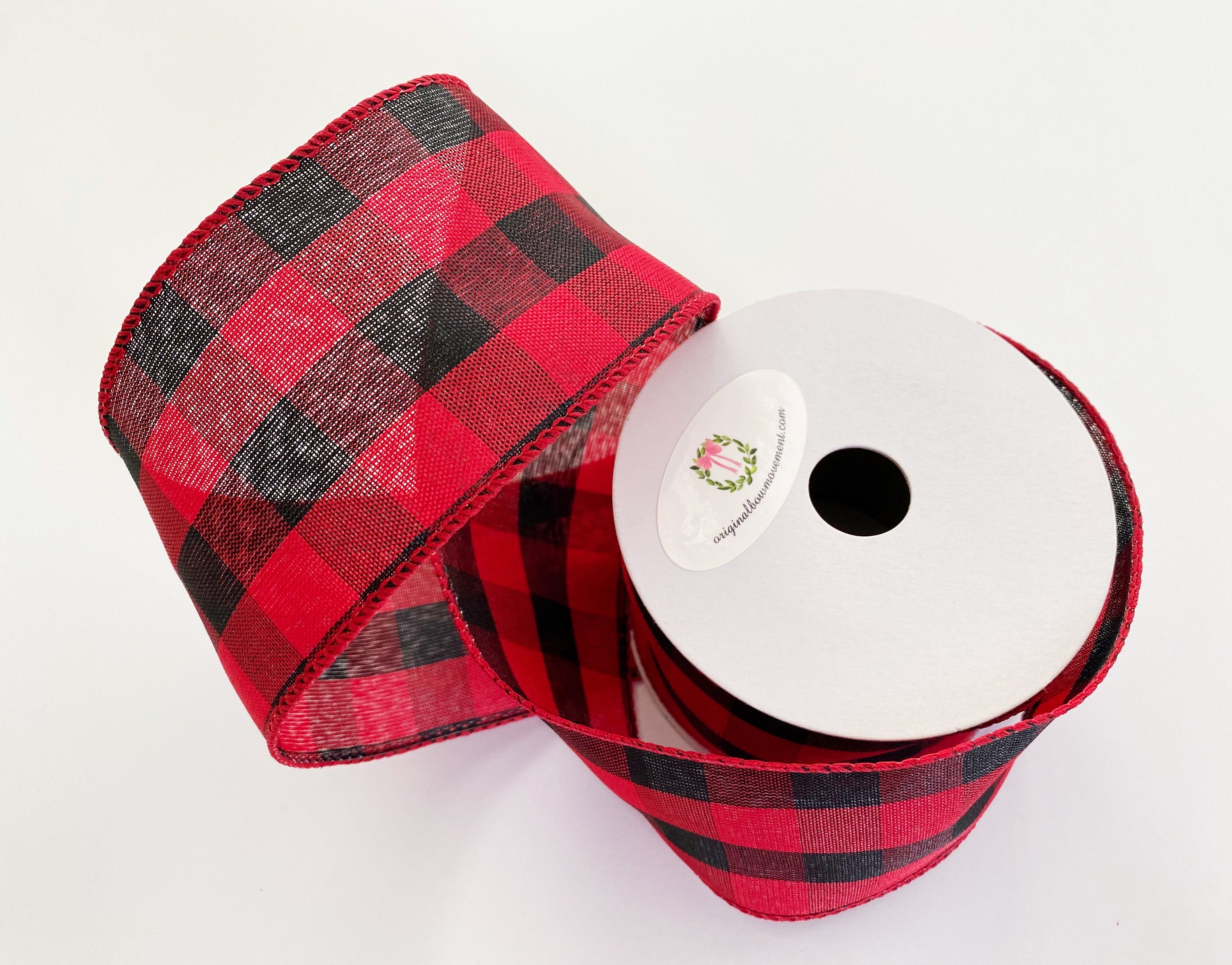 50 Yard Large Buffalo Plaid Ribbon- 1.0 Inch Black and Red Check Ribbon-  Lumberjack Ribbon for Lumberjack Party Supplies and Christmas, Valentine's