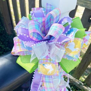 Easter Wreath Bow: Handmade Wired Ribbon with Eggs & Plaids