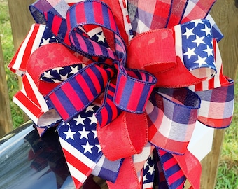 Patriotic Collection - Patriotic Bow,Patriotic, Patriotic Decor,Patriotic Ribbon,USA,USA Bow, Bow, Bows,Mailbox Bow,Wreath Bow,Gift,Gift Bow